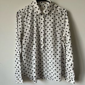 J Crew Womens cotton blouse black and white polka dot
